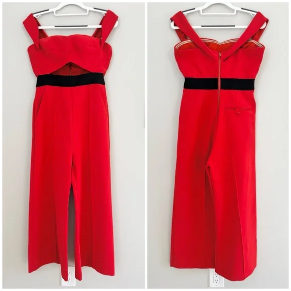 Self-Portrait Off-Shoulder Jumpsuit Red US 6 - Picture 7 of 16